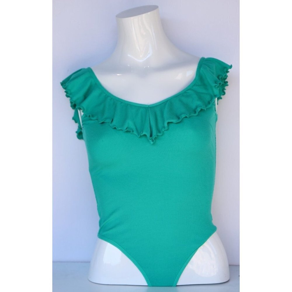 Wilfred Women's Size XXS Ivy Green Danette Bodysuit Ruffled V-neck bodysuit $60